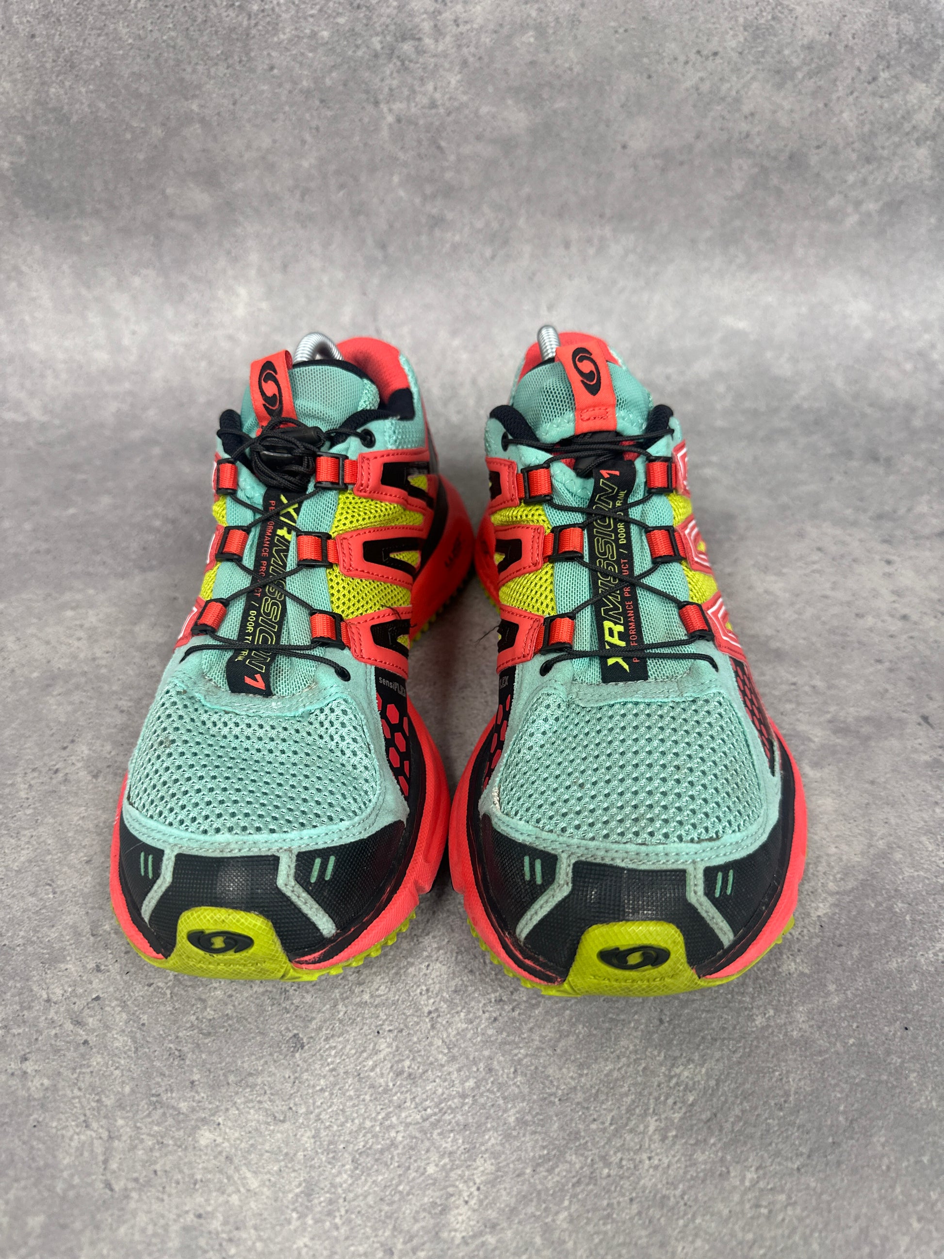 Salomon XR Mission Trail Running Shoes Teal Red Yellow Womens UK7.5