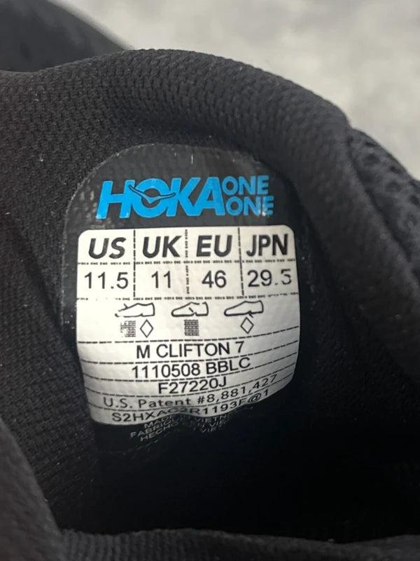 Hoka Clifton 7 Men’s Running Shoes UK 11 Triple Black Lightweight Cushioned