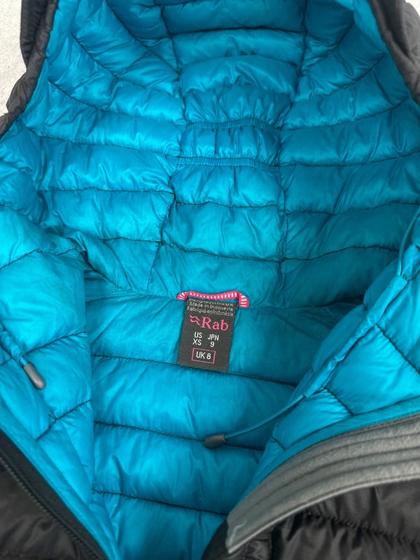 Rab Microlight Alpine Women’s Down Jacket UK 8 Black Blue Lightweight Warm
