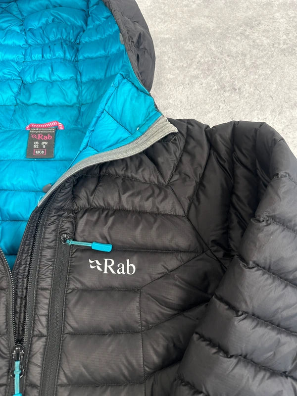 Rab Microlight Alpine Women’s Down Jacket UK 8 Black Blue Lightweight Warm