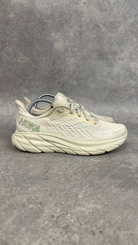 Hoka Clifton 8 Women’s Running Shoes UK 4.5 Cream White Mint Green