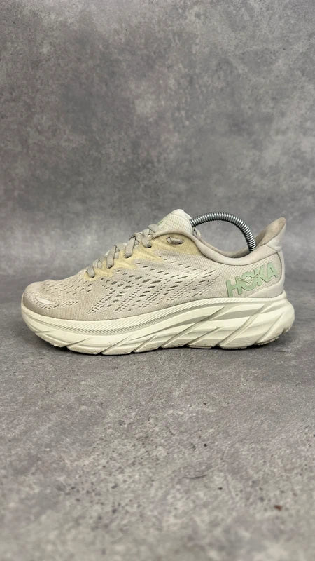 Hoka Clifton 8 Women’s Running Shoes UK 4.5 Cream White Mint Green
