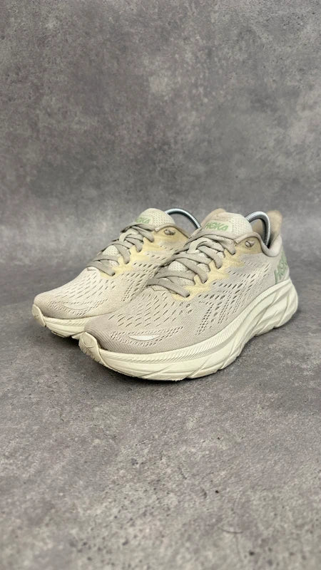 Hoka Clifton 8 Women’s Running Shoes UK 4.5 Cream White Mint Green
