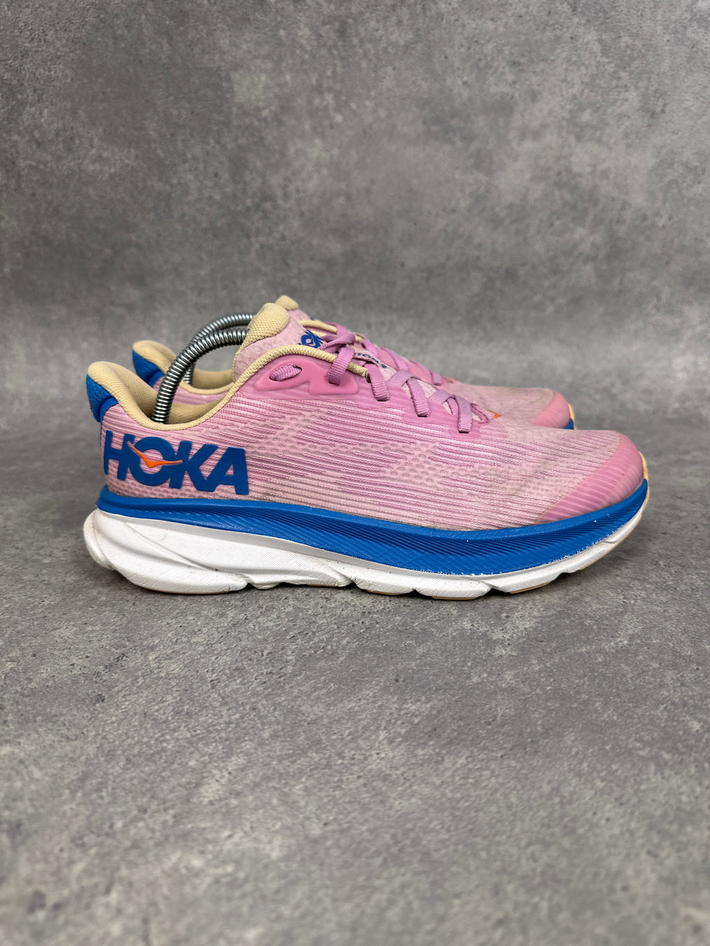 Hoka Clifton 9 Running Shoes Pink Blue Youth UK5
