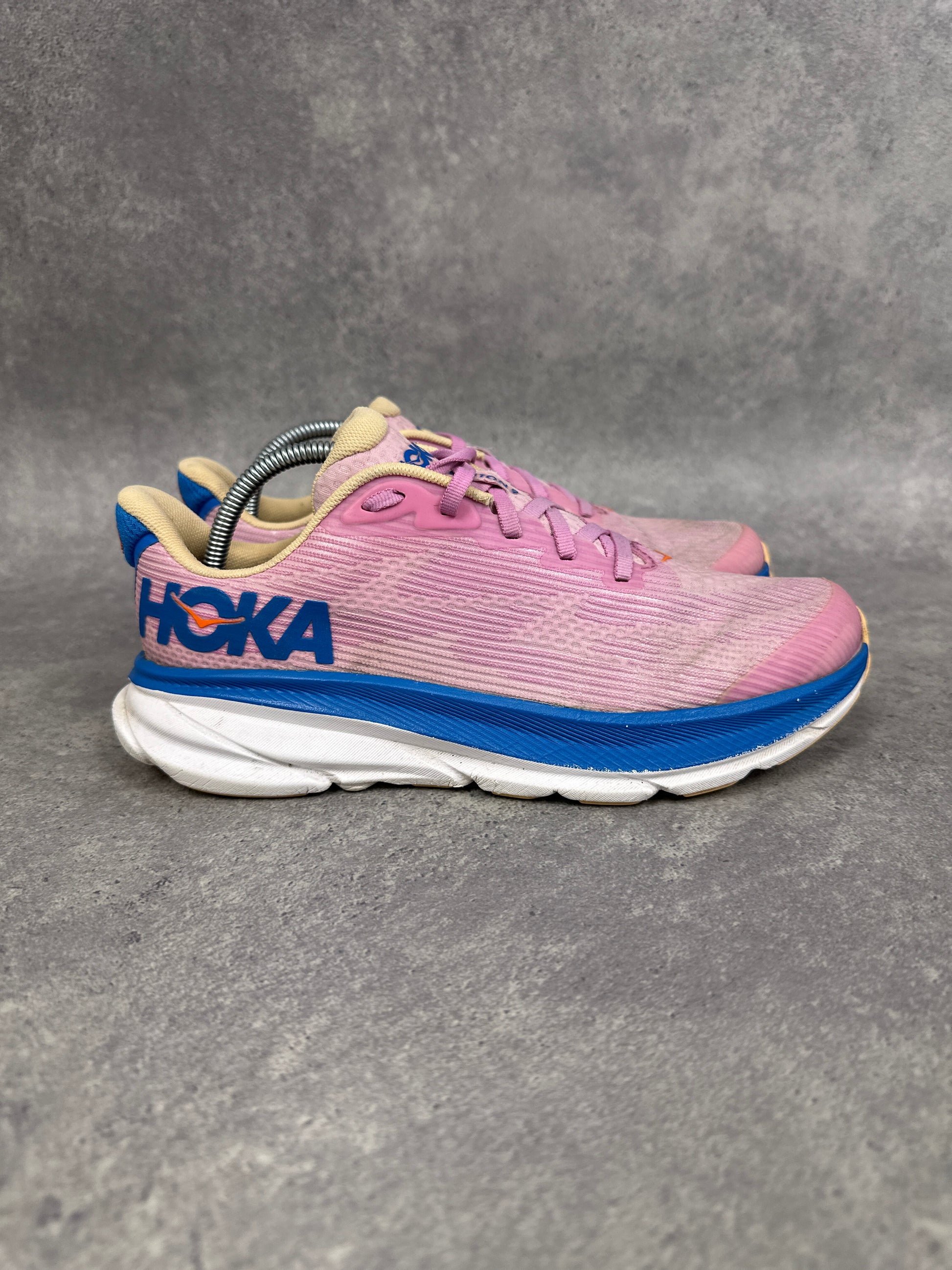 Hoka Clifton 9 Running Shoes Pink Blue Youth UK5
