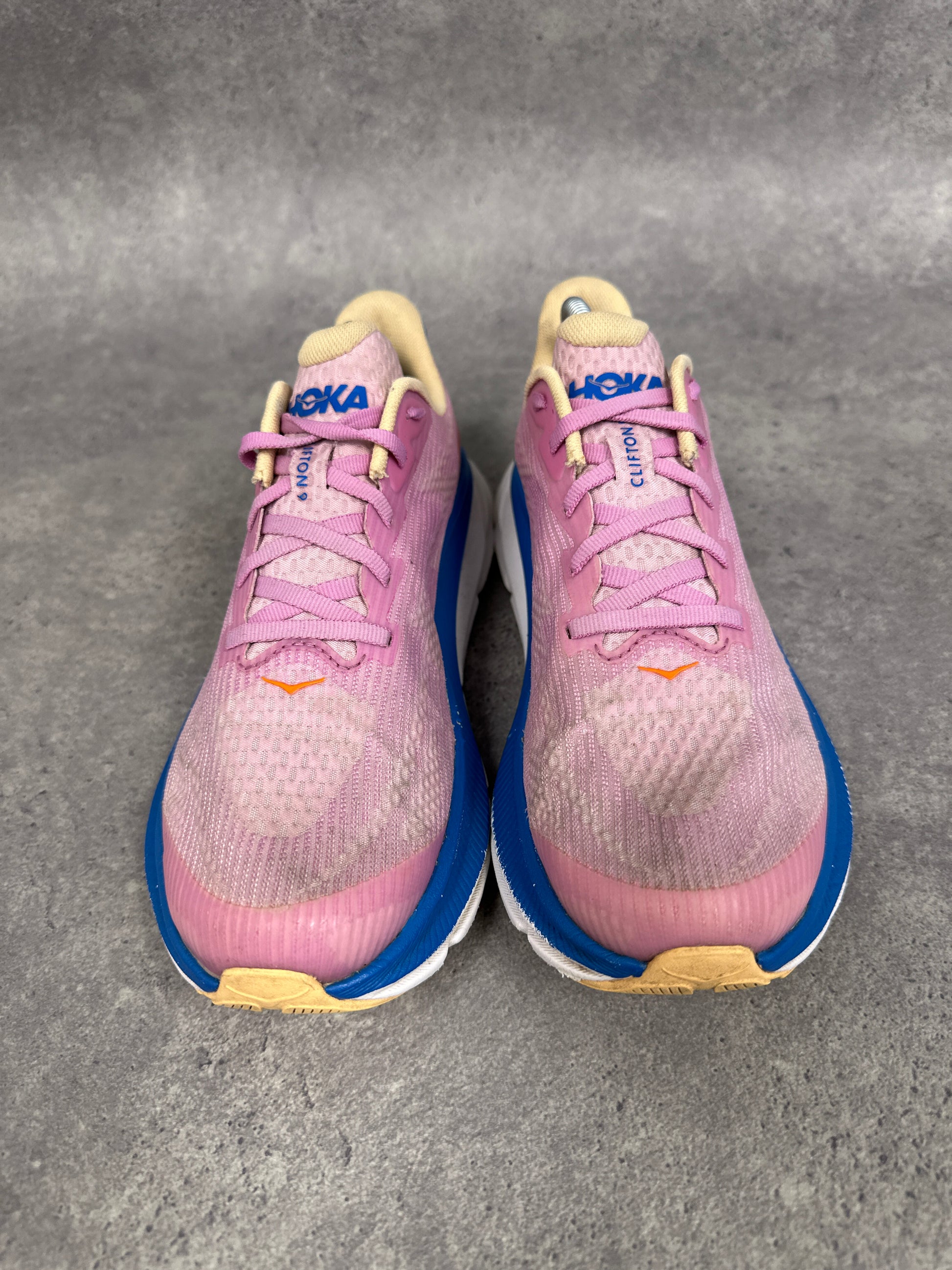 Hoka Clifton 9 Running Shoes Pink Blue Youth UK5