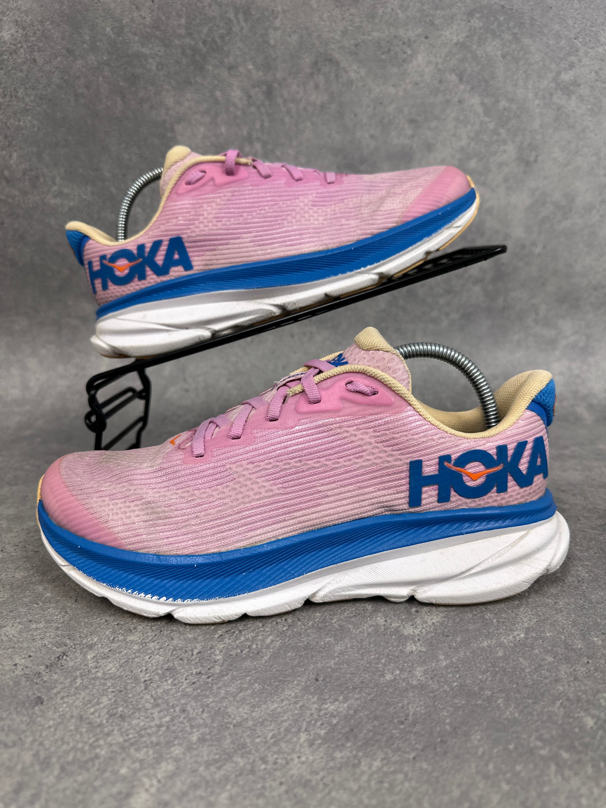 Hoka Clifton 9 Running Shoes Pink Blue Youth UK5