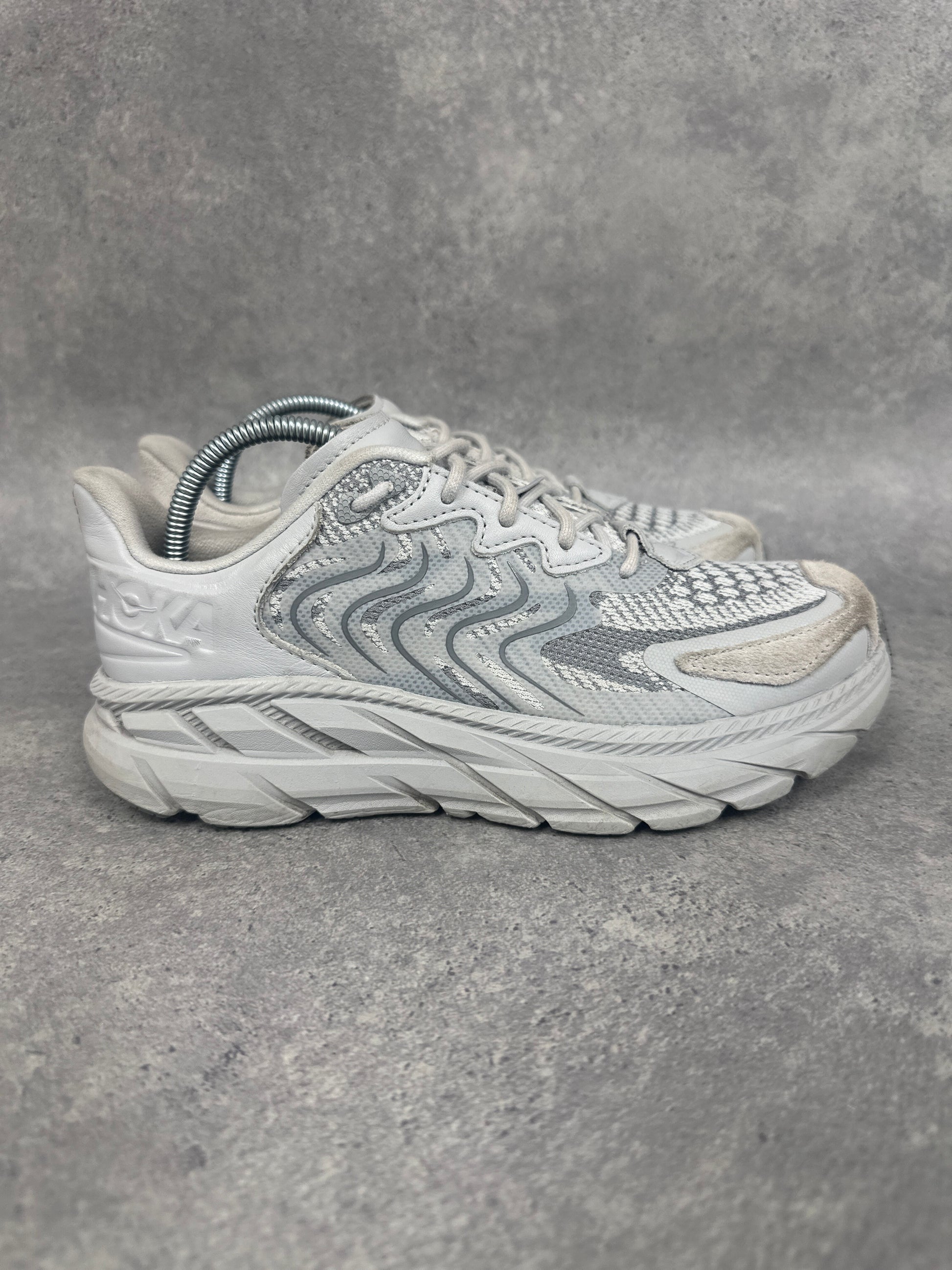 Hoka Clifton LS Trainers White Grey Womens UK5