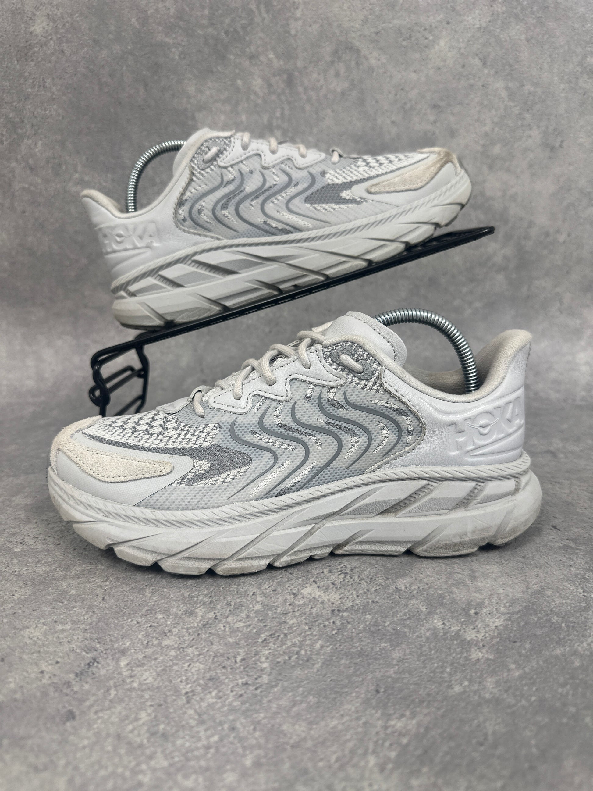 Hoka Clifton LS Trainers White Grey Womens UK5